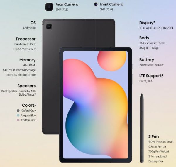 samsung galaxy tab s6 lite specs